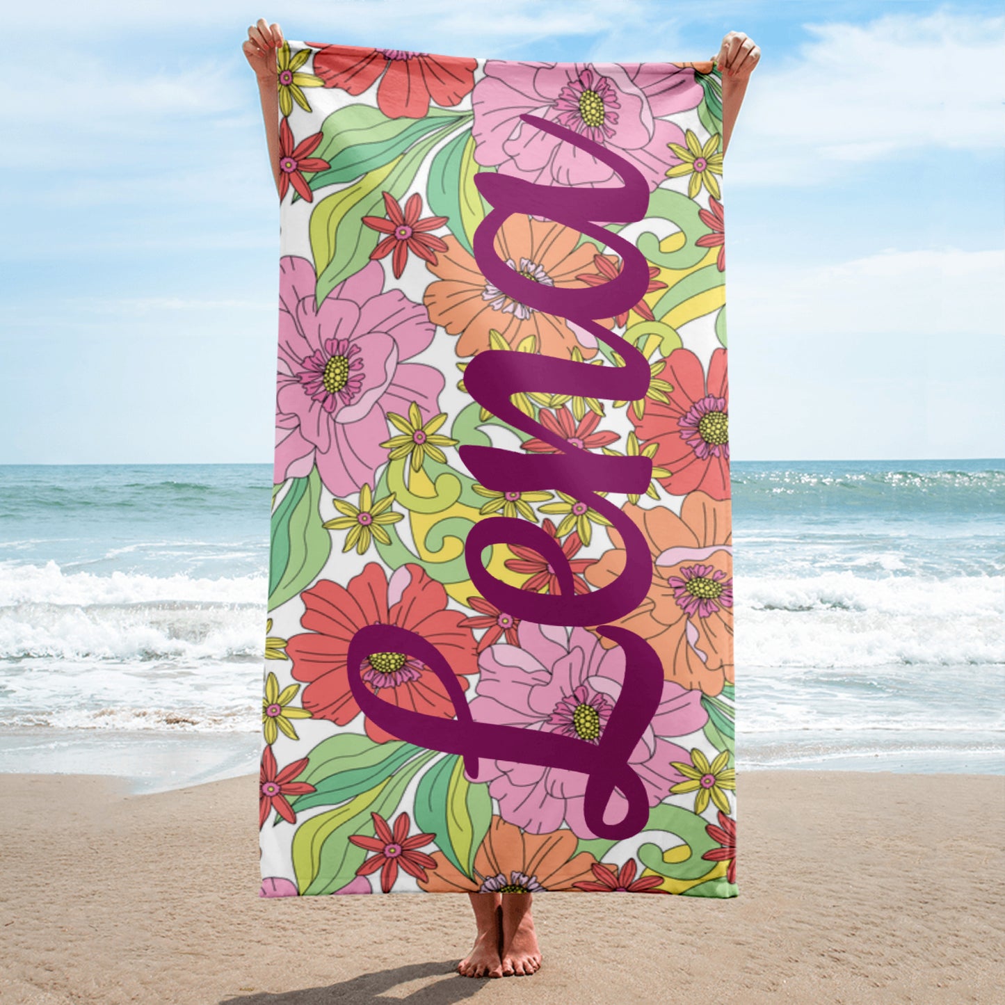 Multi Floral Personalized Beach Towel