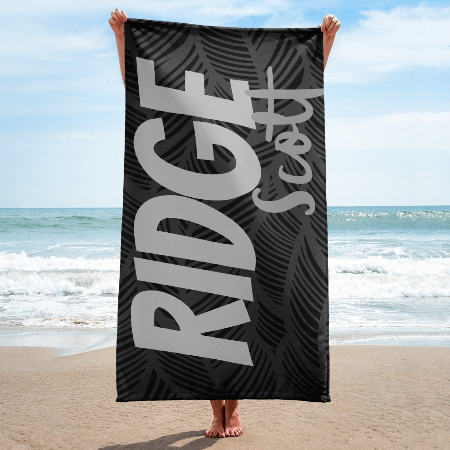 Black Palm Personalized Beach Towel