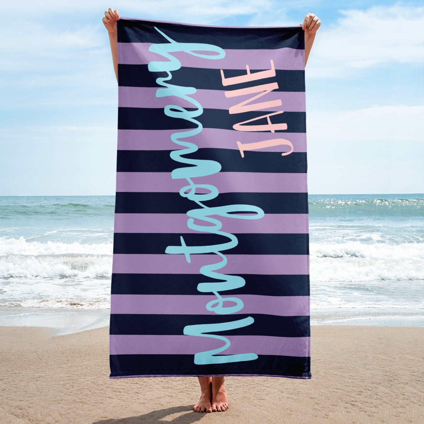 Purple Stripe Personalized Beach Towel