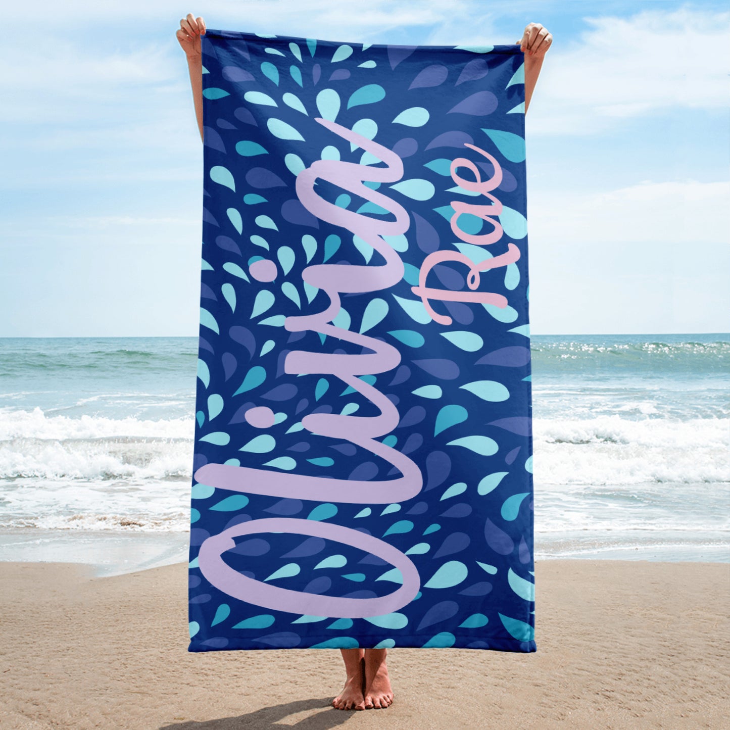Blue Rain Personalized Beach Towel