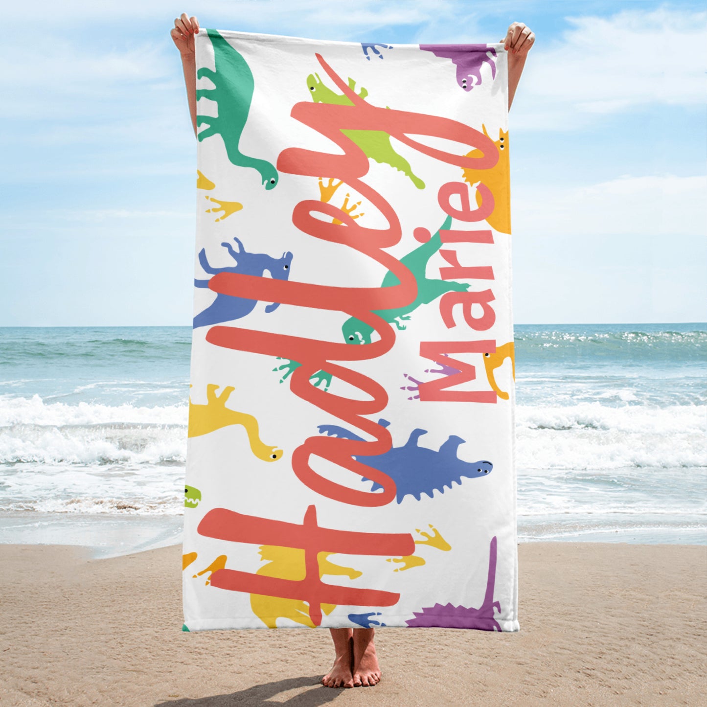 Colorful Dino Personalized Beach Towel