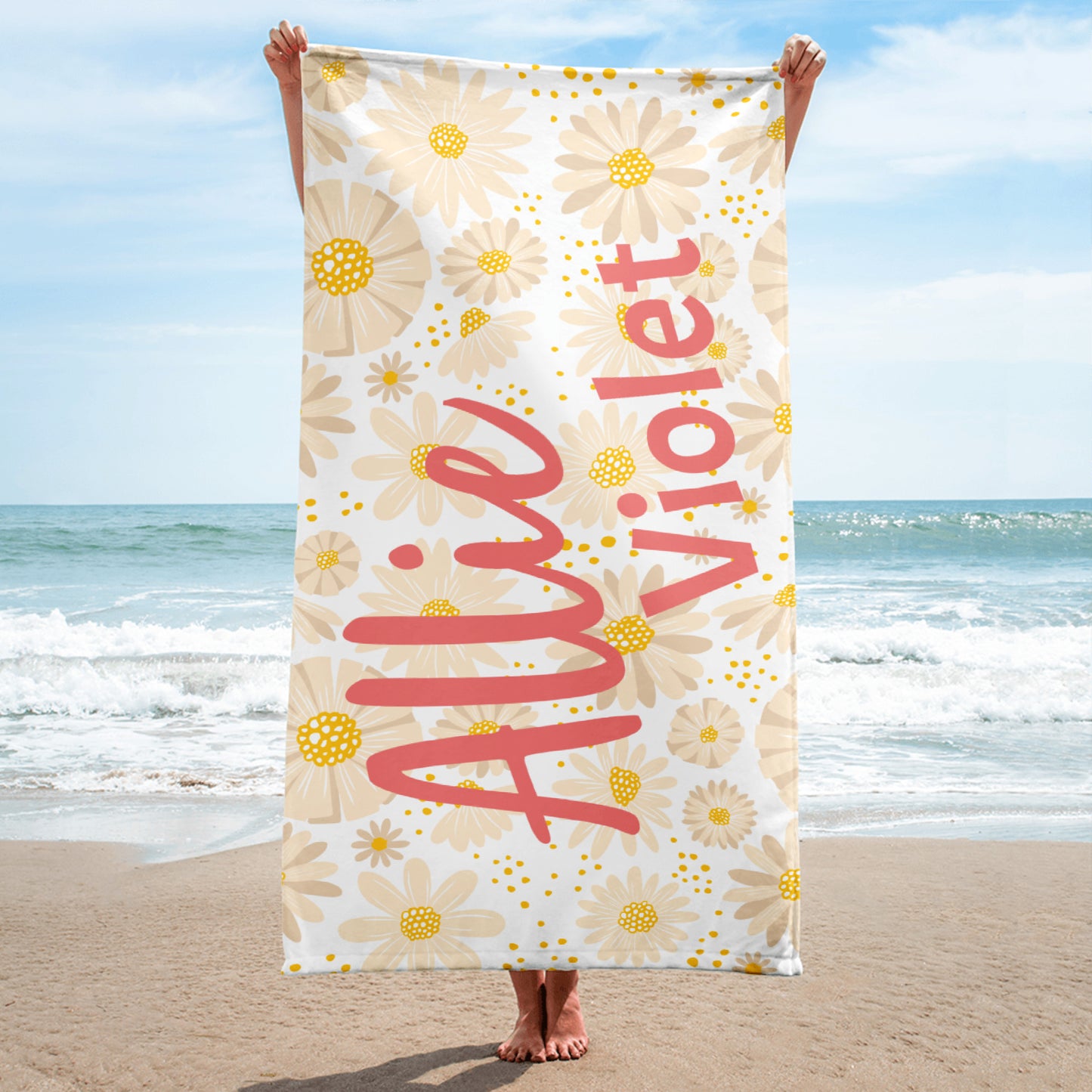 Boho Floral Personalized Beach Towel