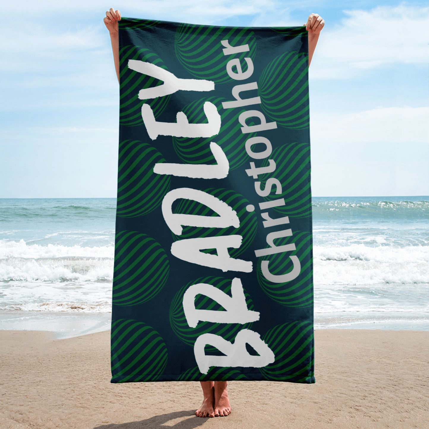 Blue Green Circle Personalized Beach Towel